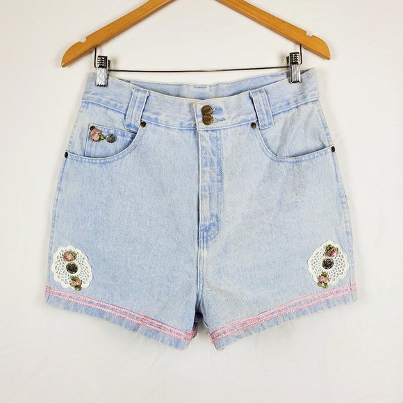 Vintage Pants - SOLD Vintage Stefano Lace Appliqué High Waist Shor